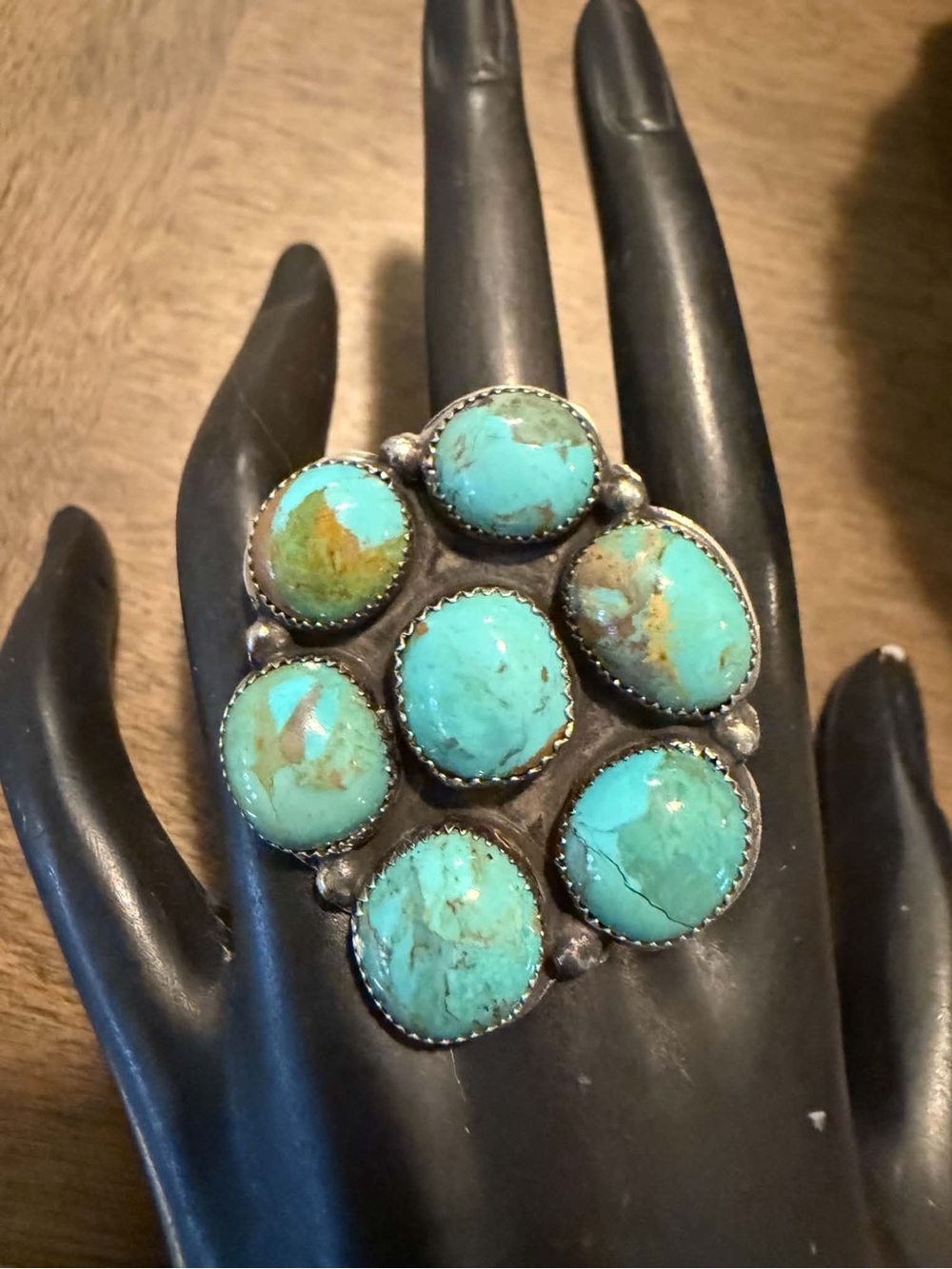 Navajo sterling silver turquoise cluster ring adjustable